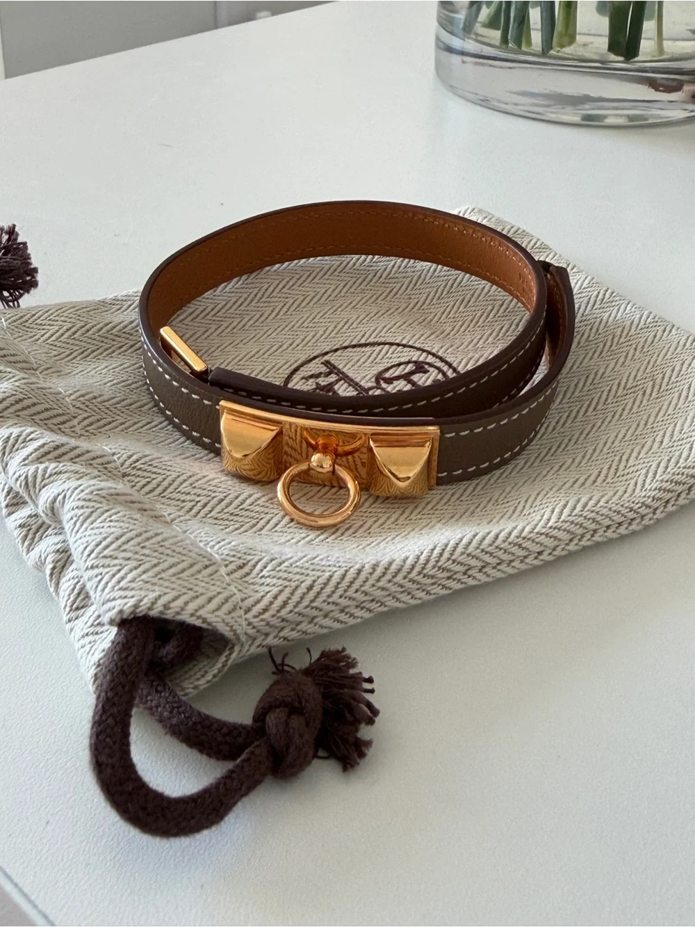 Hermes Kelly Rivale Double Tour Bracelet with Gold Ring Hardware